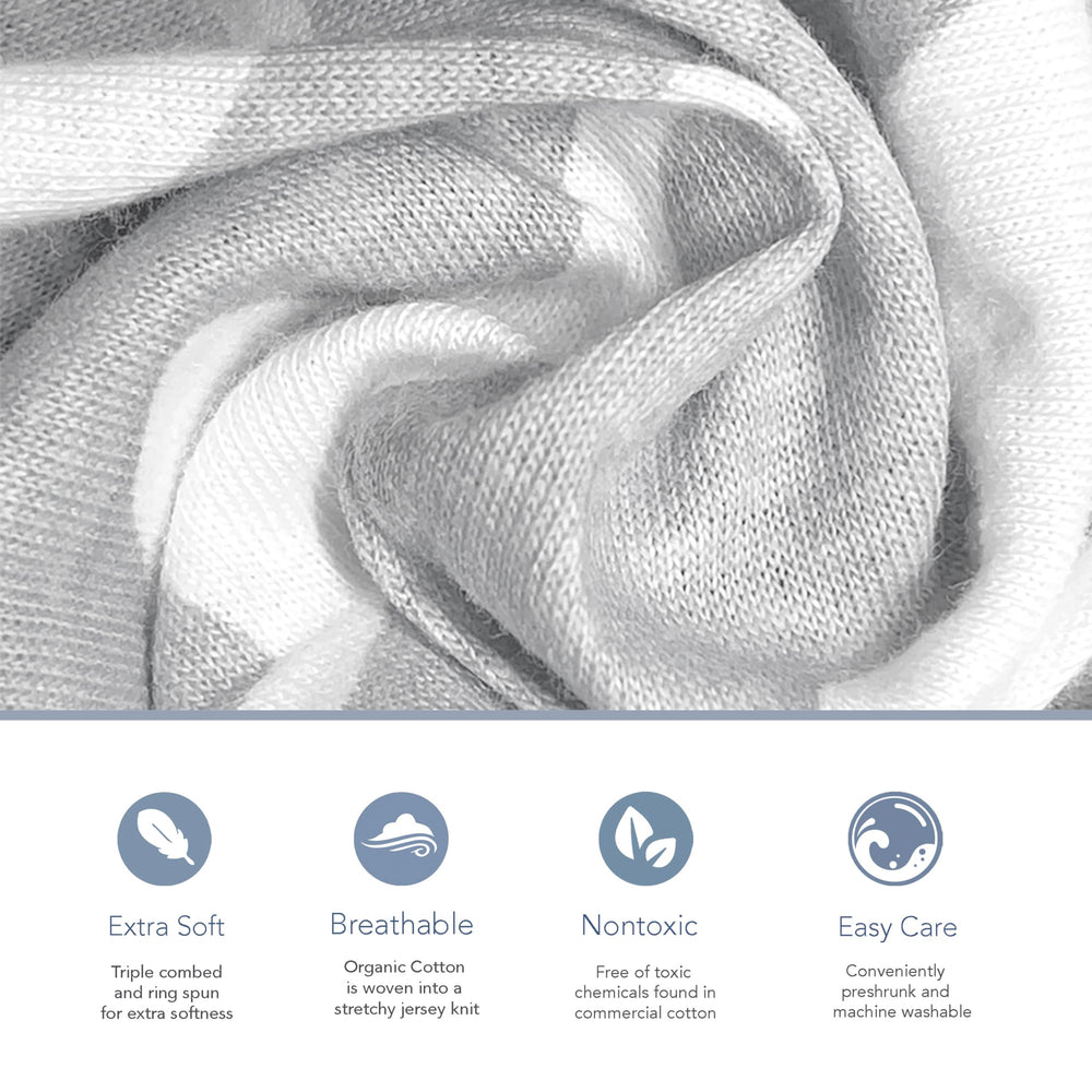 Cambria Baby 160 gsm jersey, keeps shape after multiple washes.