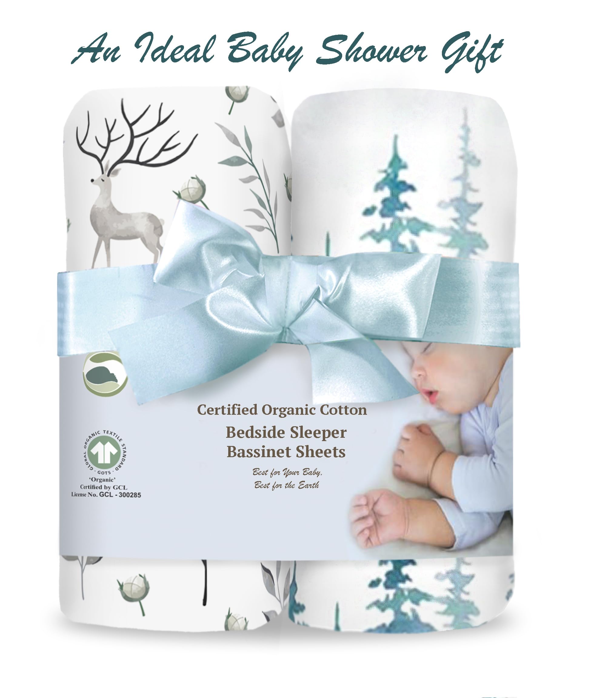 Cambria Baby forest sheet care shot highlights easy machine washing.