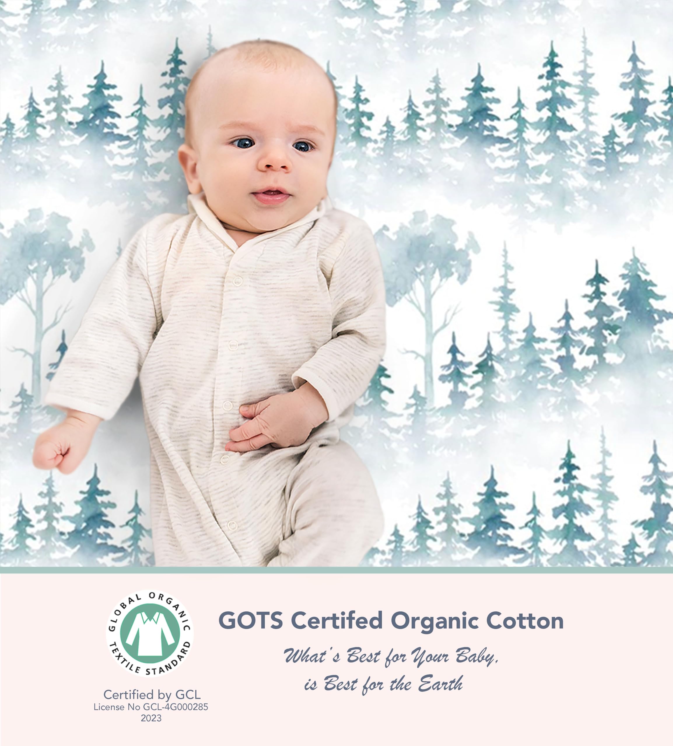 Cambria Baby forest sheet offers durable GOTS-certified cotton for frequent washing.