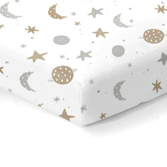 Cambria Baby fitted sheet on 28x52 crib mattress showing secure snug fit