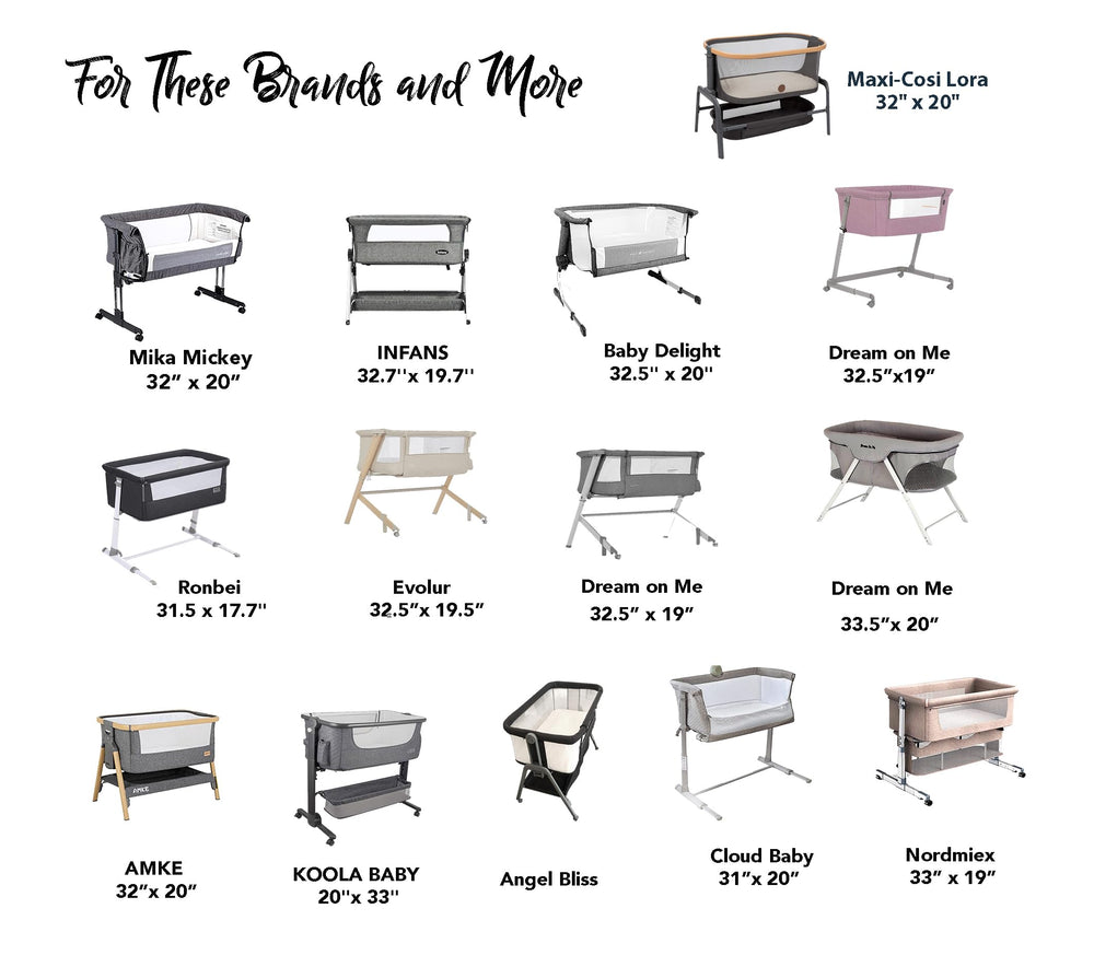 Cambria Baby fitted sheets showcase secure elastic for snug bedside-sleeper fit.