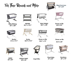 Cambria Baby fitted sheets showcase secure elastic for snug bedside-sleeper fit.