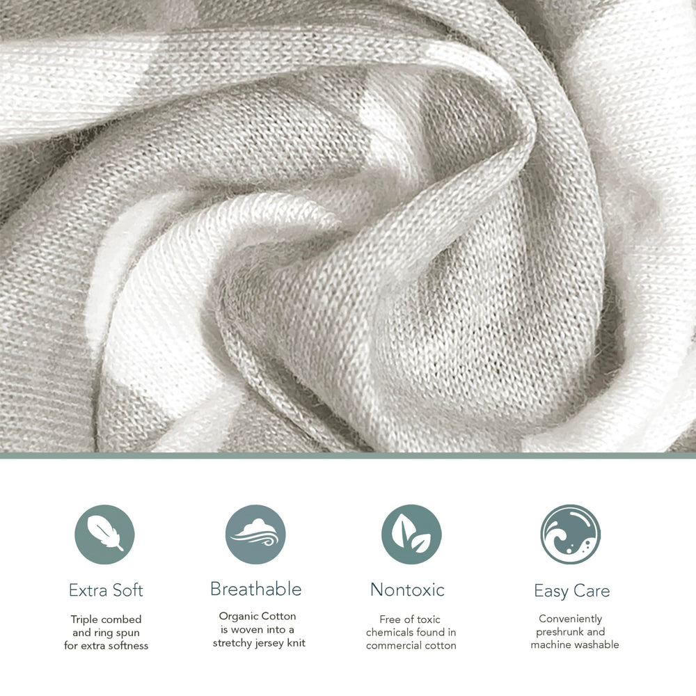 Cambria Baby GOTS-certified organic cotton grey sheets, toxin-free materials and eco-friendly production.