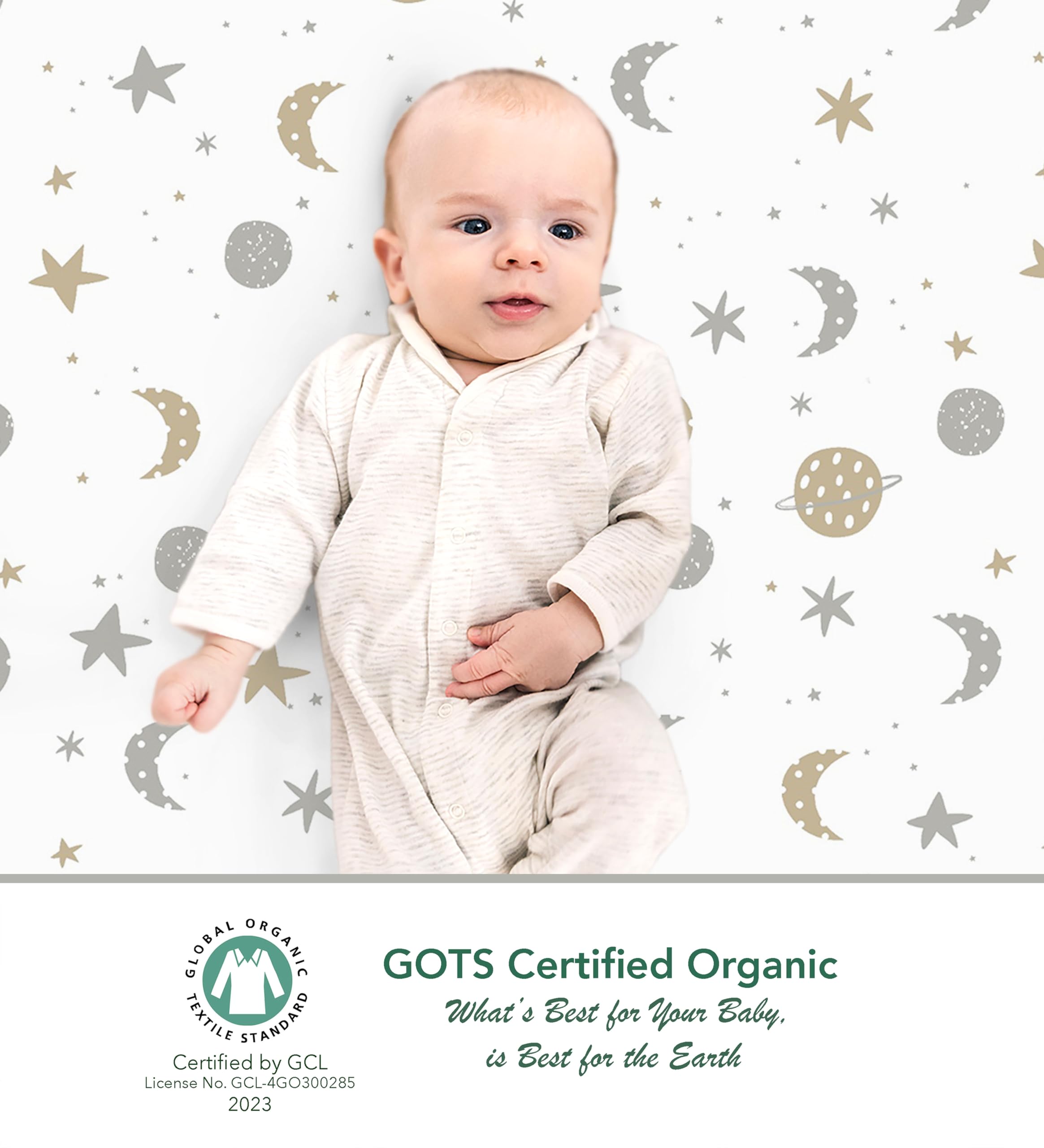 Cambria Baby GOTS-certified organic cotton keyword emphasizes safe materials