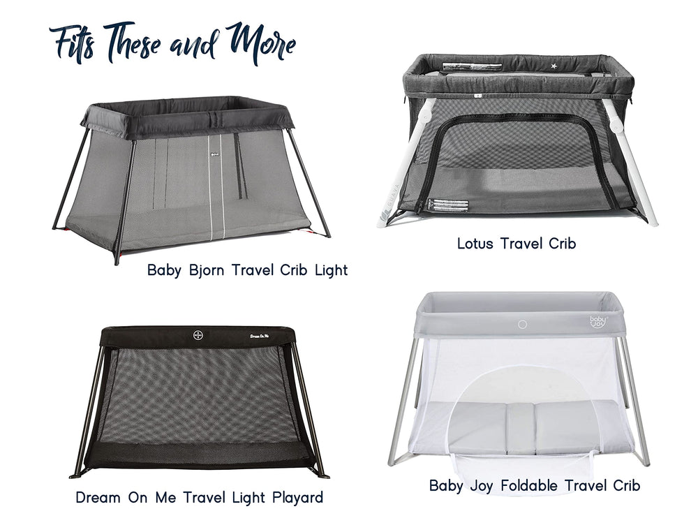 Cambria Baby sheets in stripes pattern provide snug fit for portable cribs.