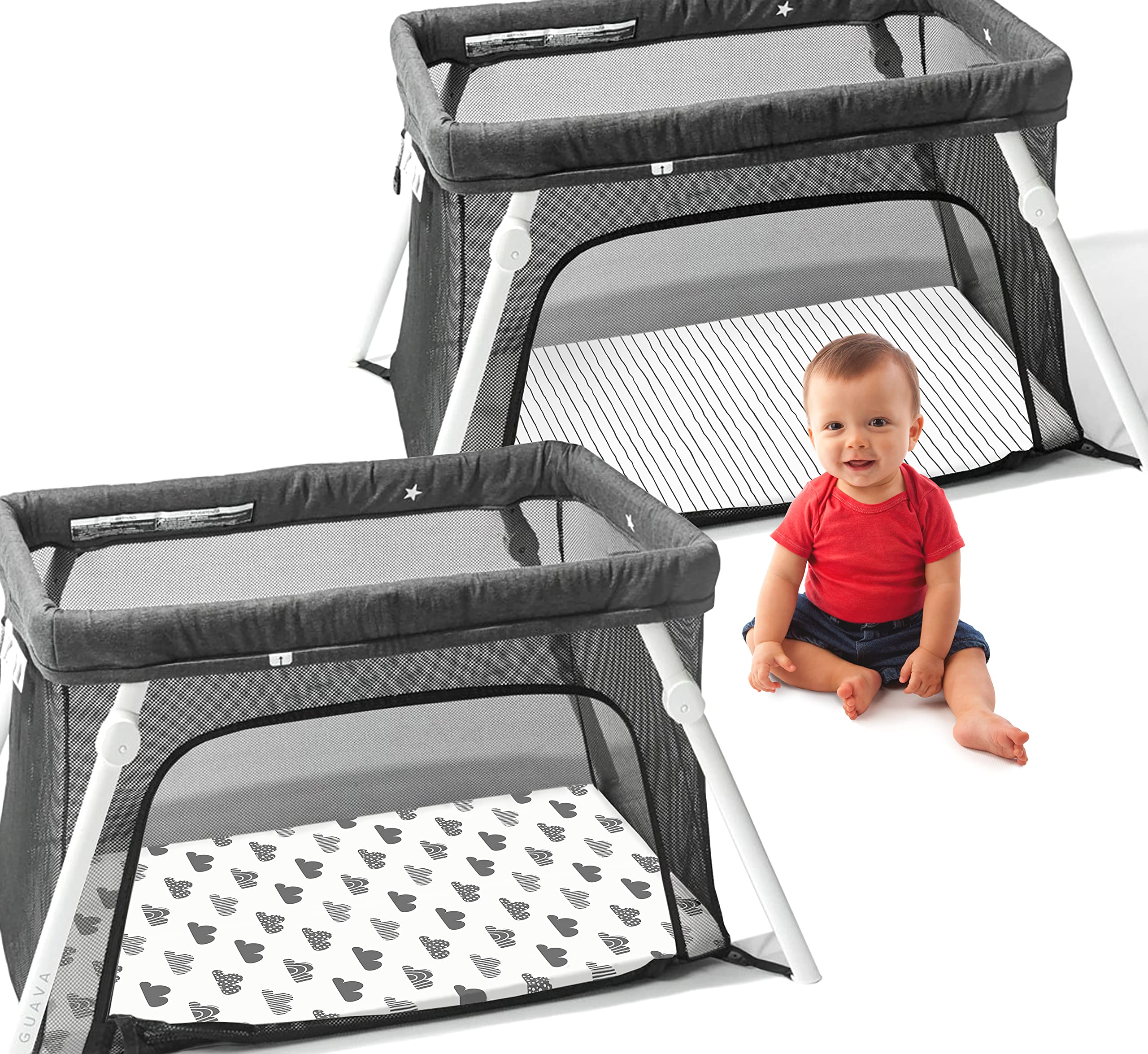 Cambria Baby travel sheets with corner safety holes for secure fit.