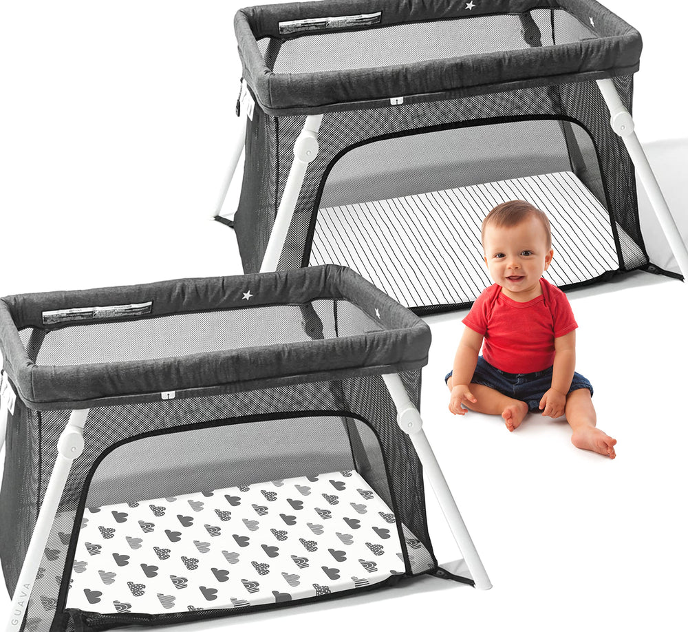 Cambria Baby travel sheets with corner safety holes for secure fit.