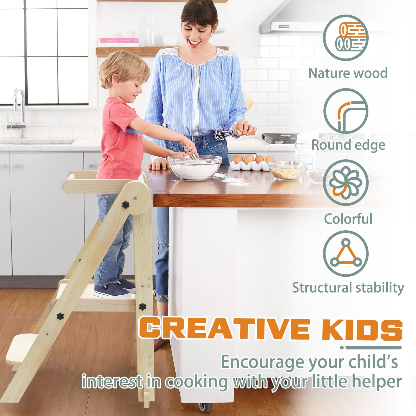 CaMecequter foldable toddler stool open ready for counter tasks