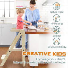 CaMecequter foldable toddler stool open ready for counter tasks