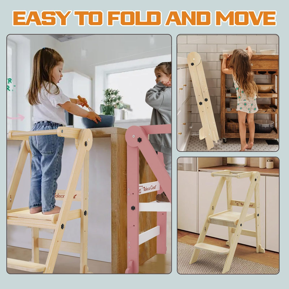 CaMecequter safety foot pads on toddler tower for stability