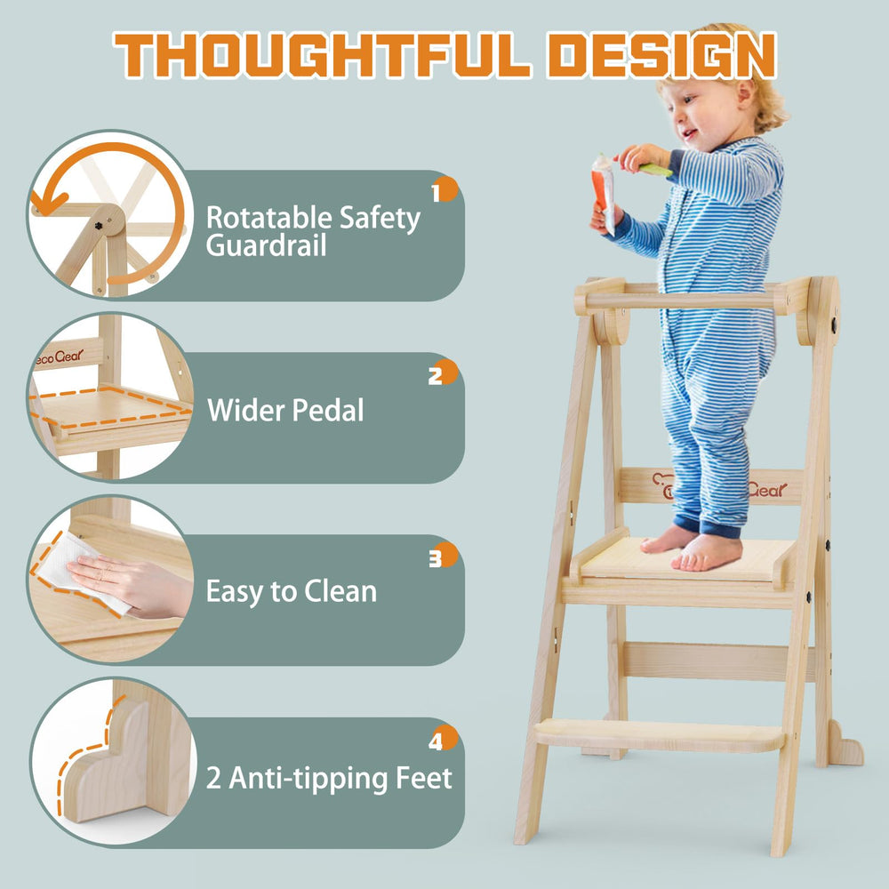 CaMecequter toddler kitchen stool with 3 height levels for reach