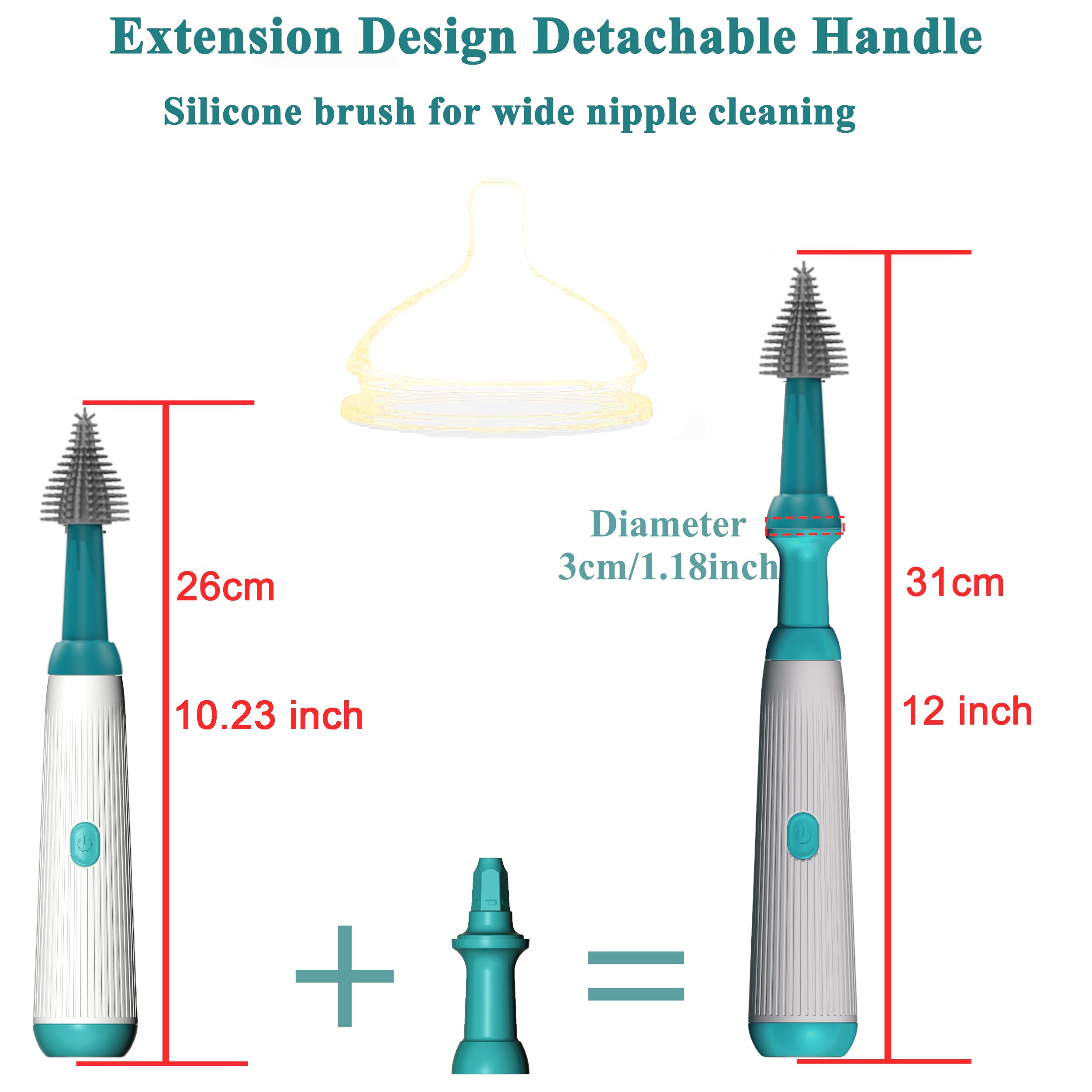 Camelcell extra long handle bottle brush highlighting extended reach into wide-neck bottles.