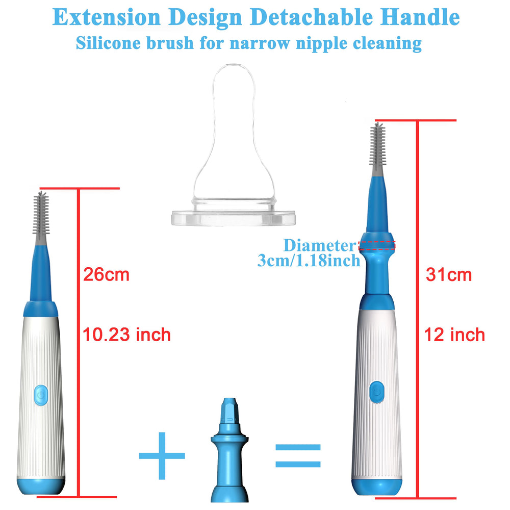 Camelcell removable-handle with interchangeable heads improves bottom and nipple cleaning.