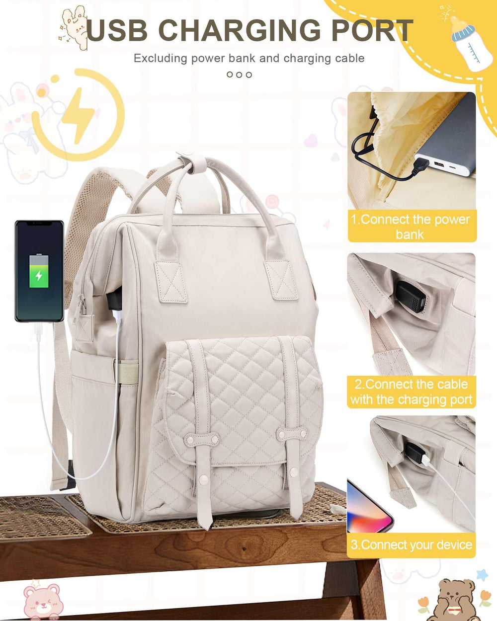 Camillemma diaper backpack back pocket adds anti-theft security for valuables.