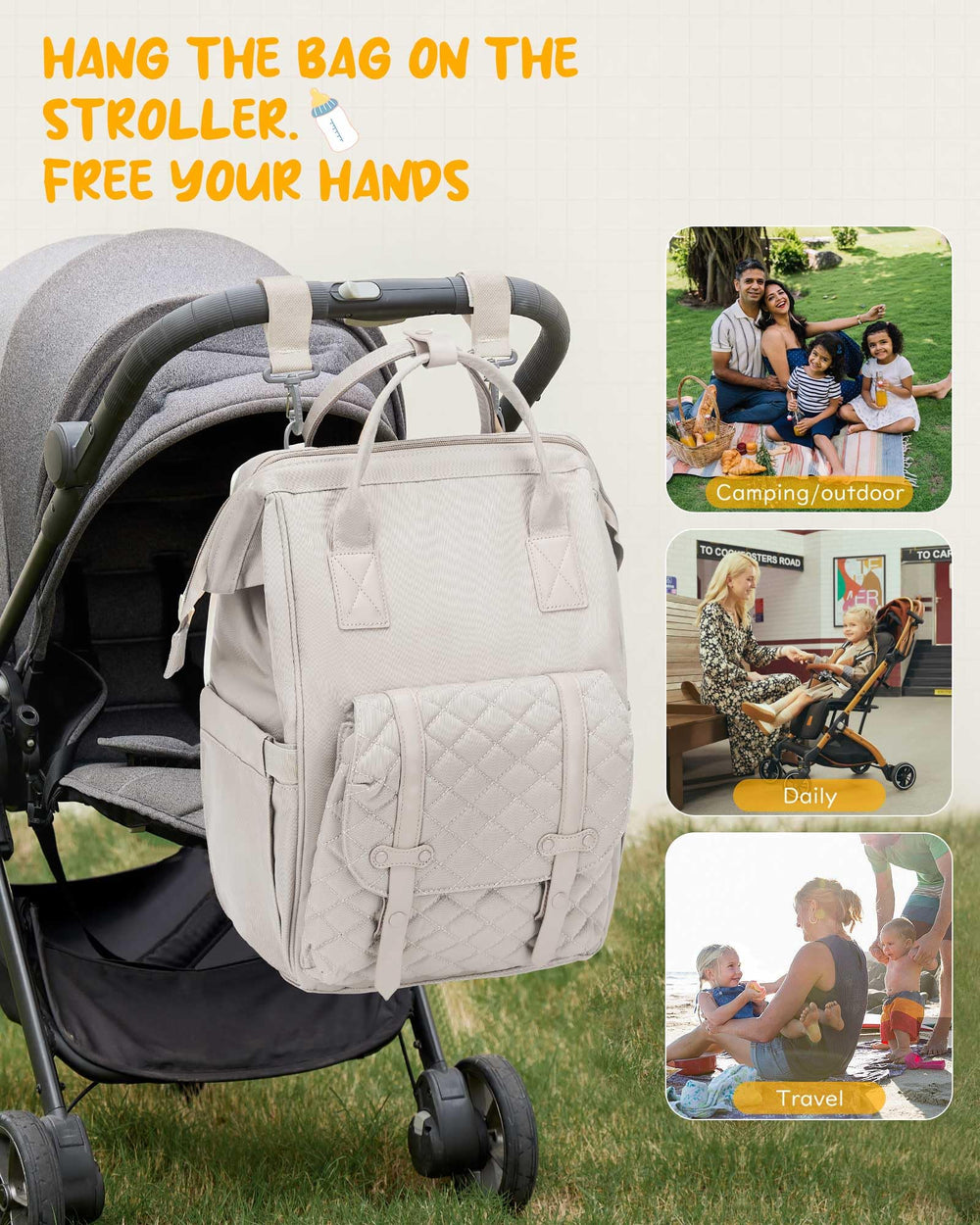 Camillemma diaper backpack durable water-repellent material for daily use.