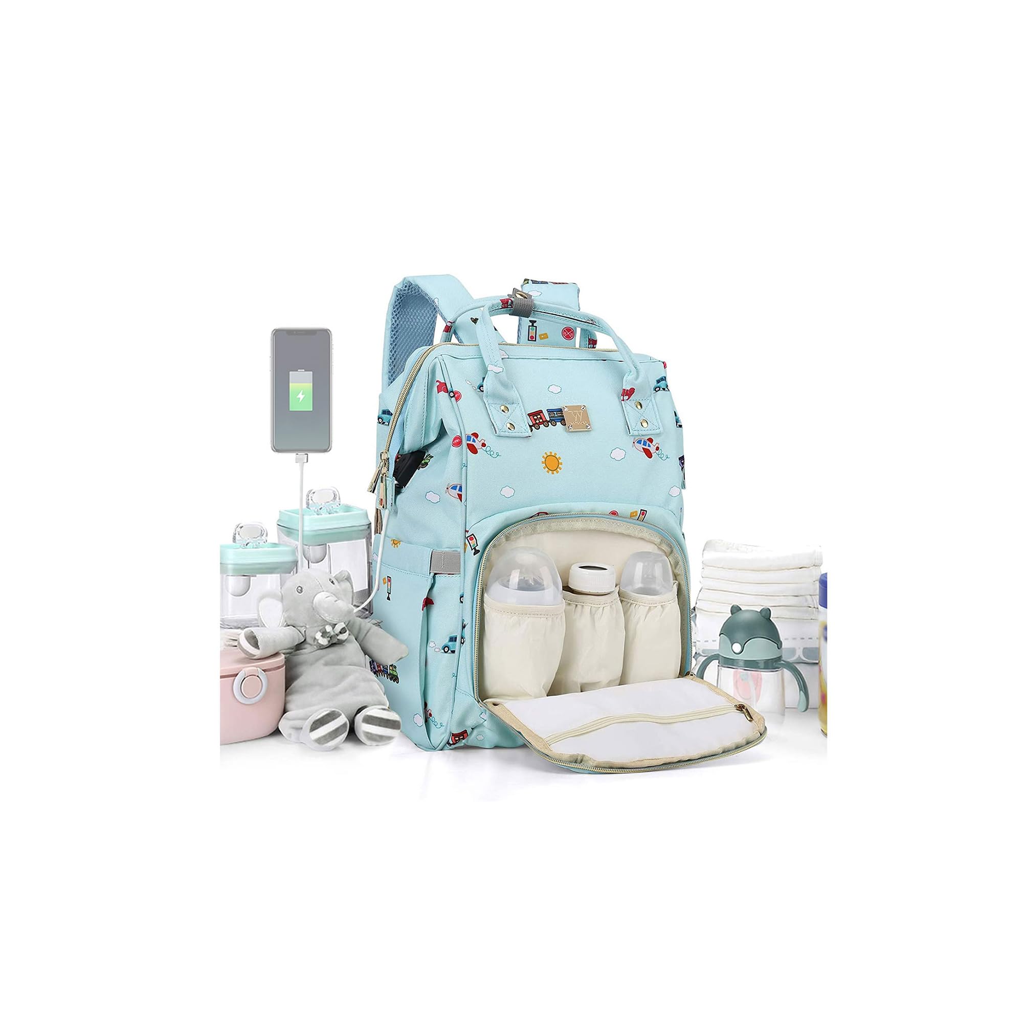 CAMILLEMMA diaper bag backpack open-mouth for quick access to baby essentials.