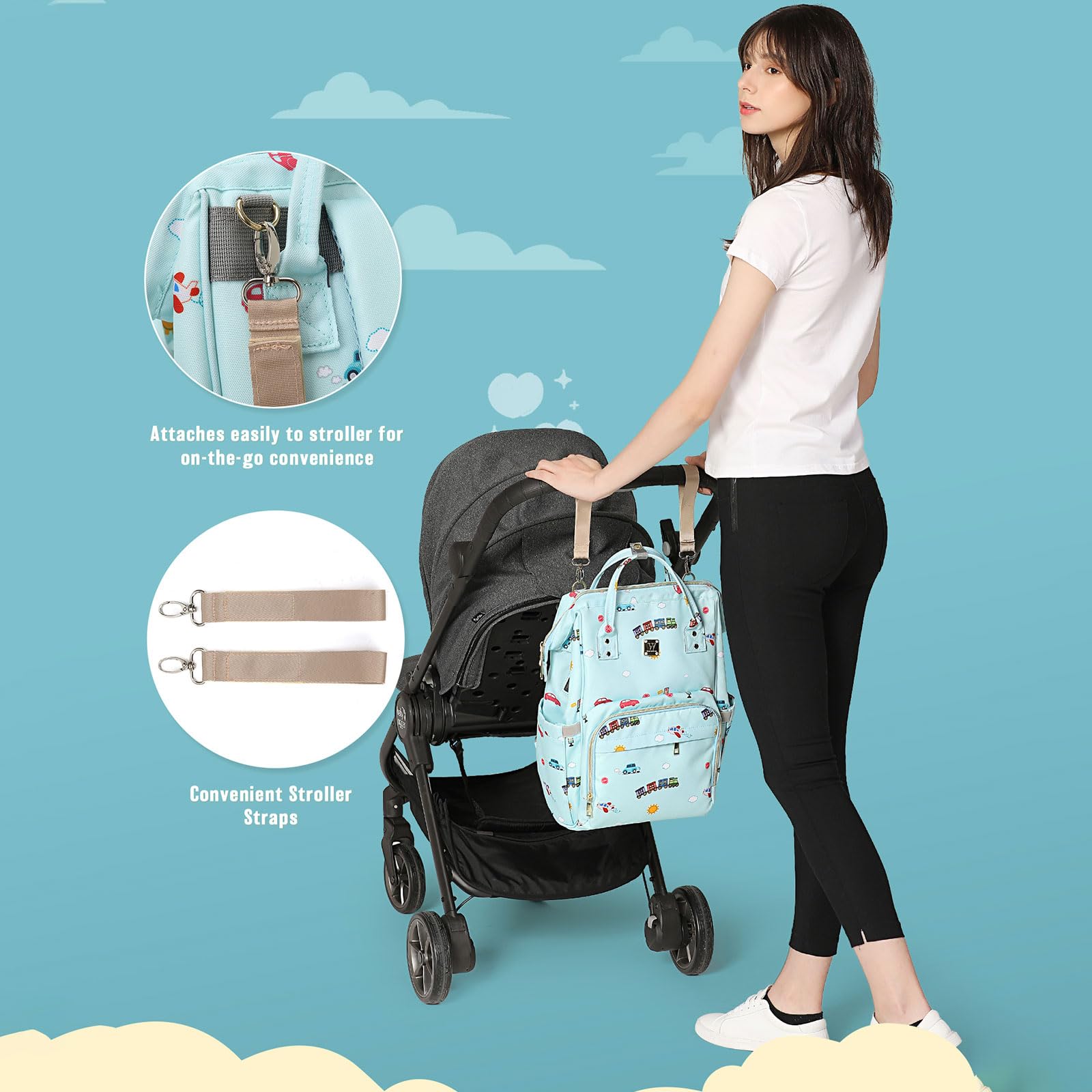 CAMILLEMMA diaper bag backpack waterproof material protects gear.