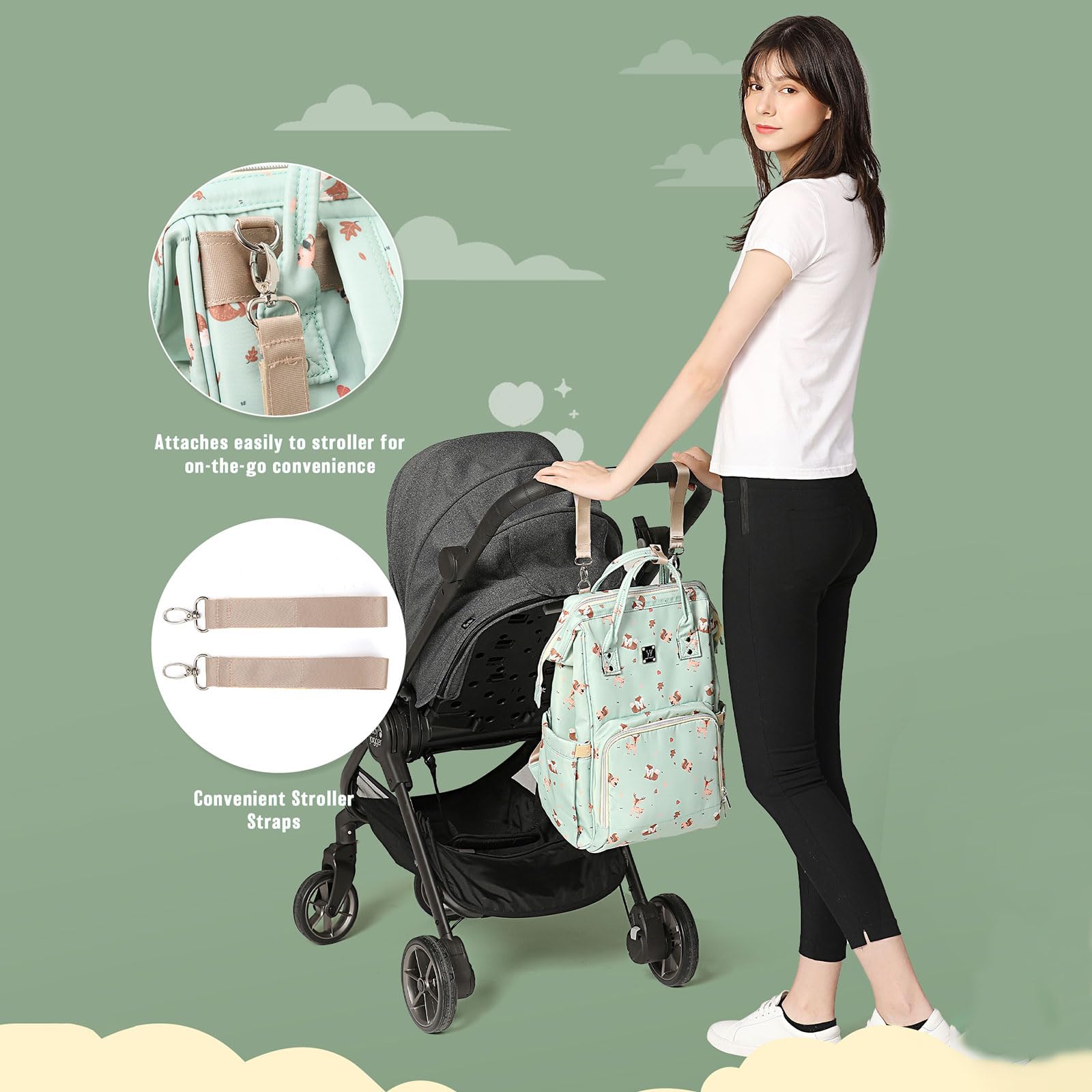 CAMILLEMMA Diaper Bag insulated bottle pockets keep feeds at the right temperature.