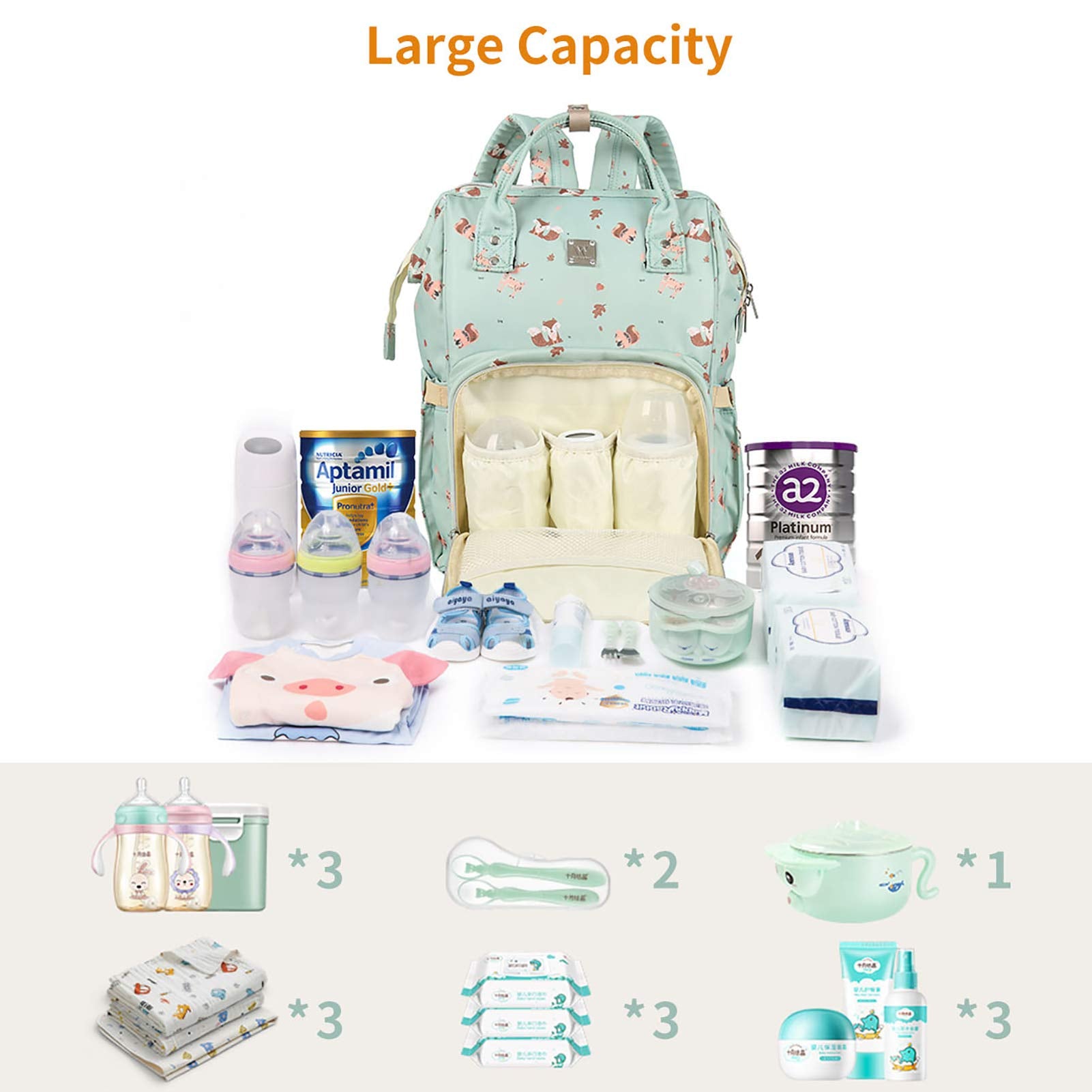 CAMILLEMMA Diaper Bag is travel-ready for daycare, trips, or shopping.