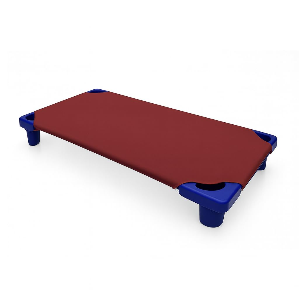 Camp County Beyond burgundy cot sheet folded for easy storage and quick nap prep.