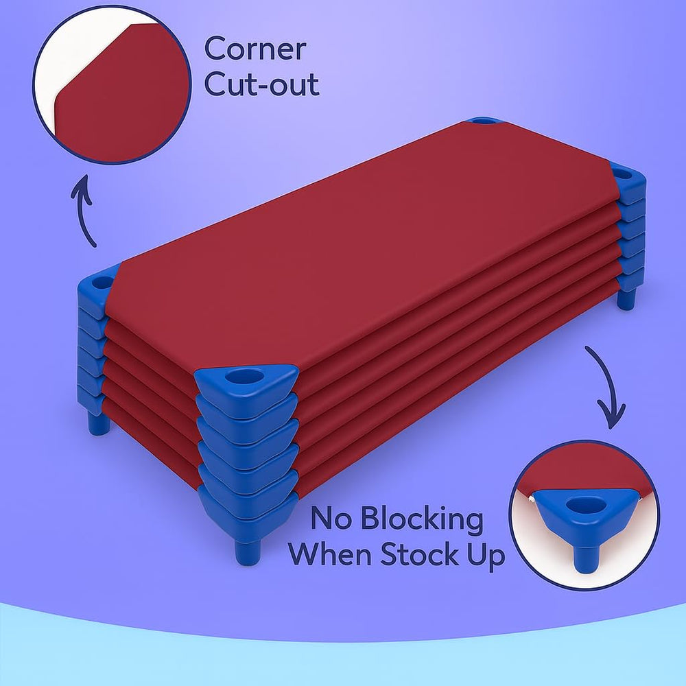 Camp County Beyond burgundy cot sheet pack of six supports daycare convenience.