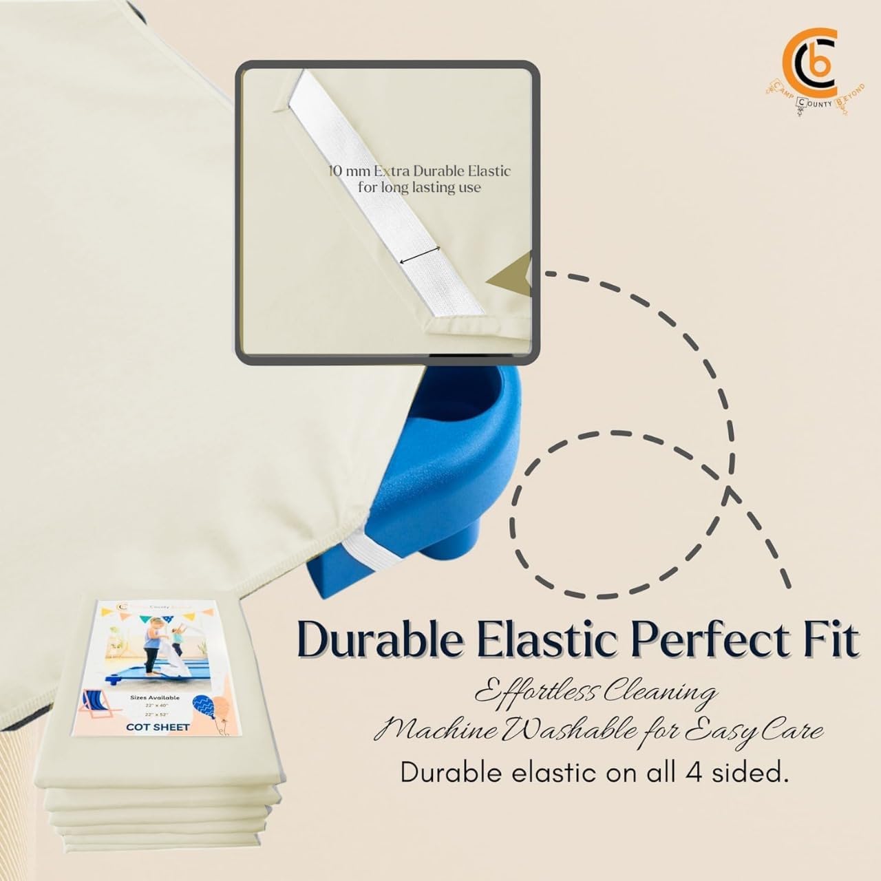 Camp County Beyond fitted sheet with elastic loops on standard toddler cot