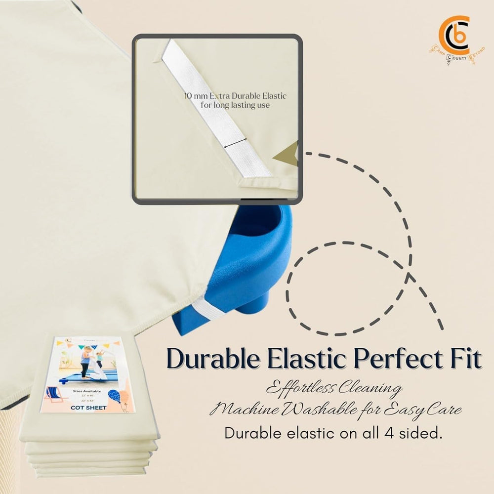 Camp County Beyond fitted sheet with elastic loops on standard toddler cot