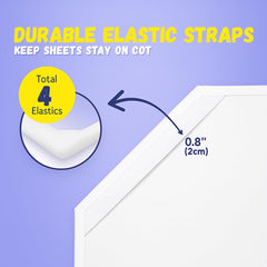 Camp County Beyond secure elastic loops keep sheets in place during active daycare naps.