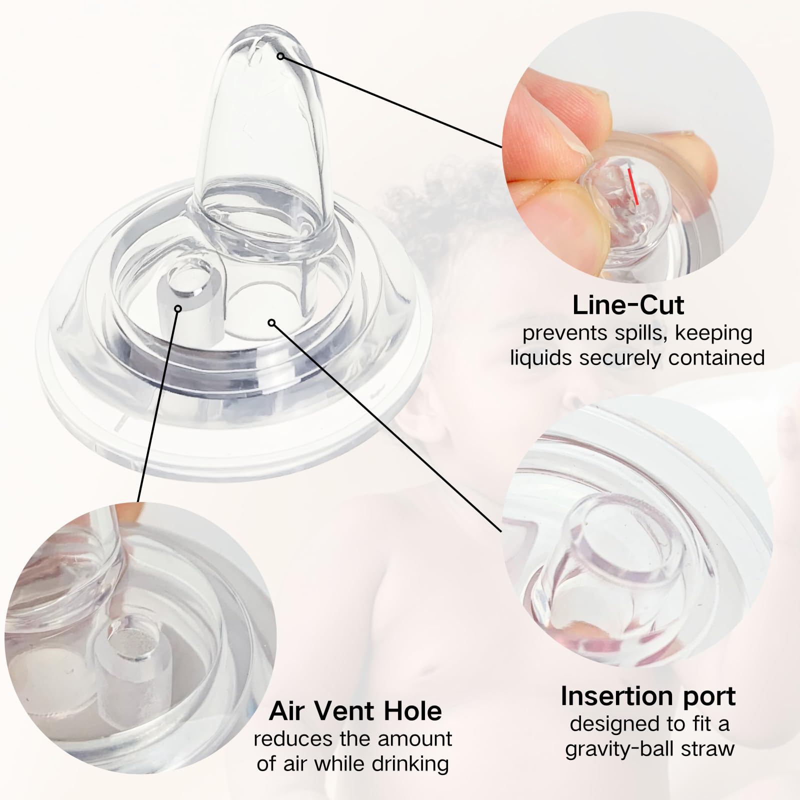 CAMTOVGCA sippy spout nipples with leak-proof design reduce spills during meals.