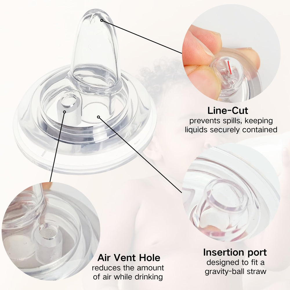 CAMTOVGCA sippy spout nipples with leak-proof design reduce spills during meals.
