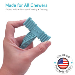 CANAY Xtra Tough Chew Bricks ribbed and smooth surfaces promote oral motor stimulation.