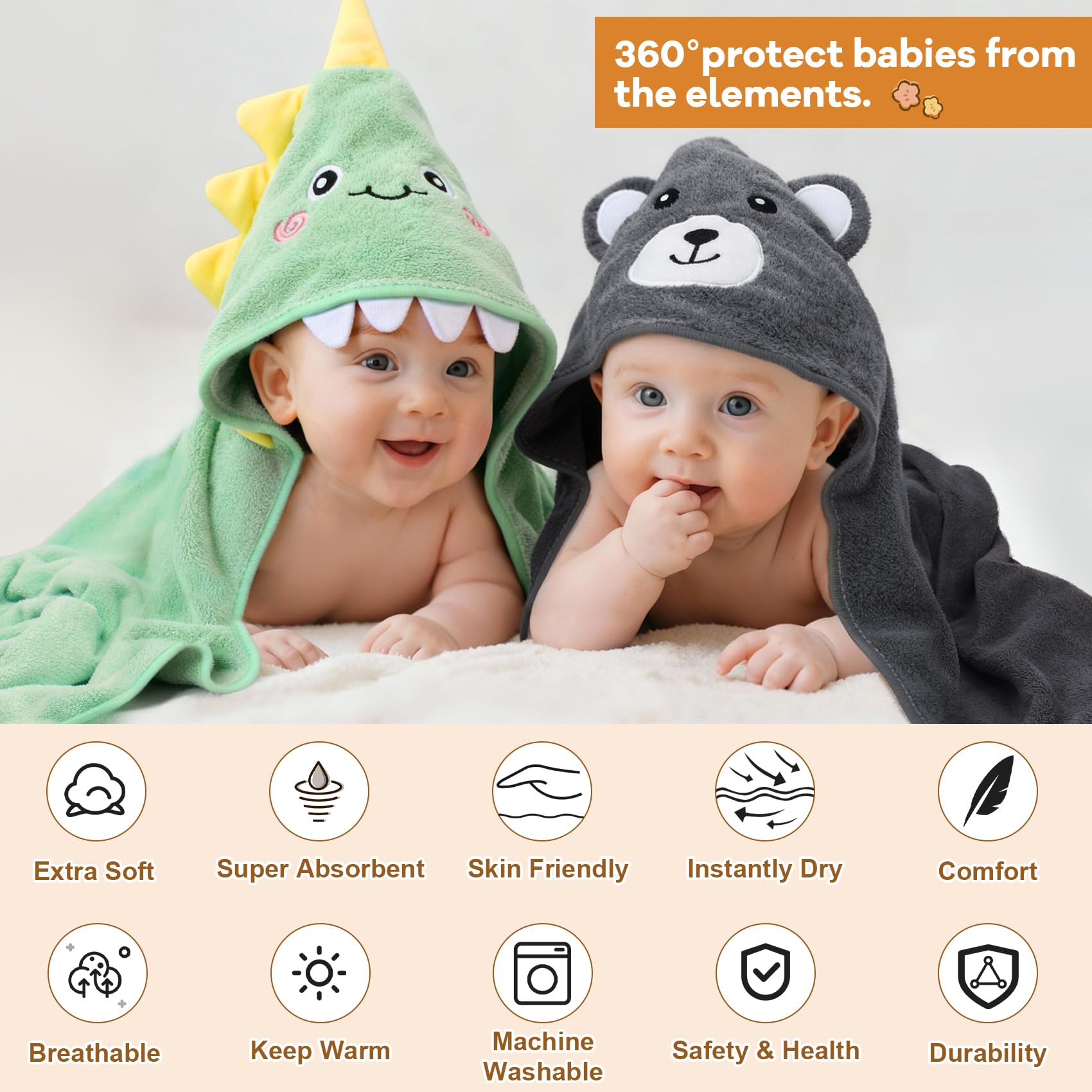CandyHome bear hooded towel keeps newborn cozy as bath ends.