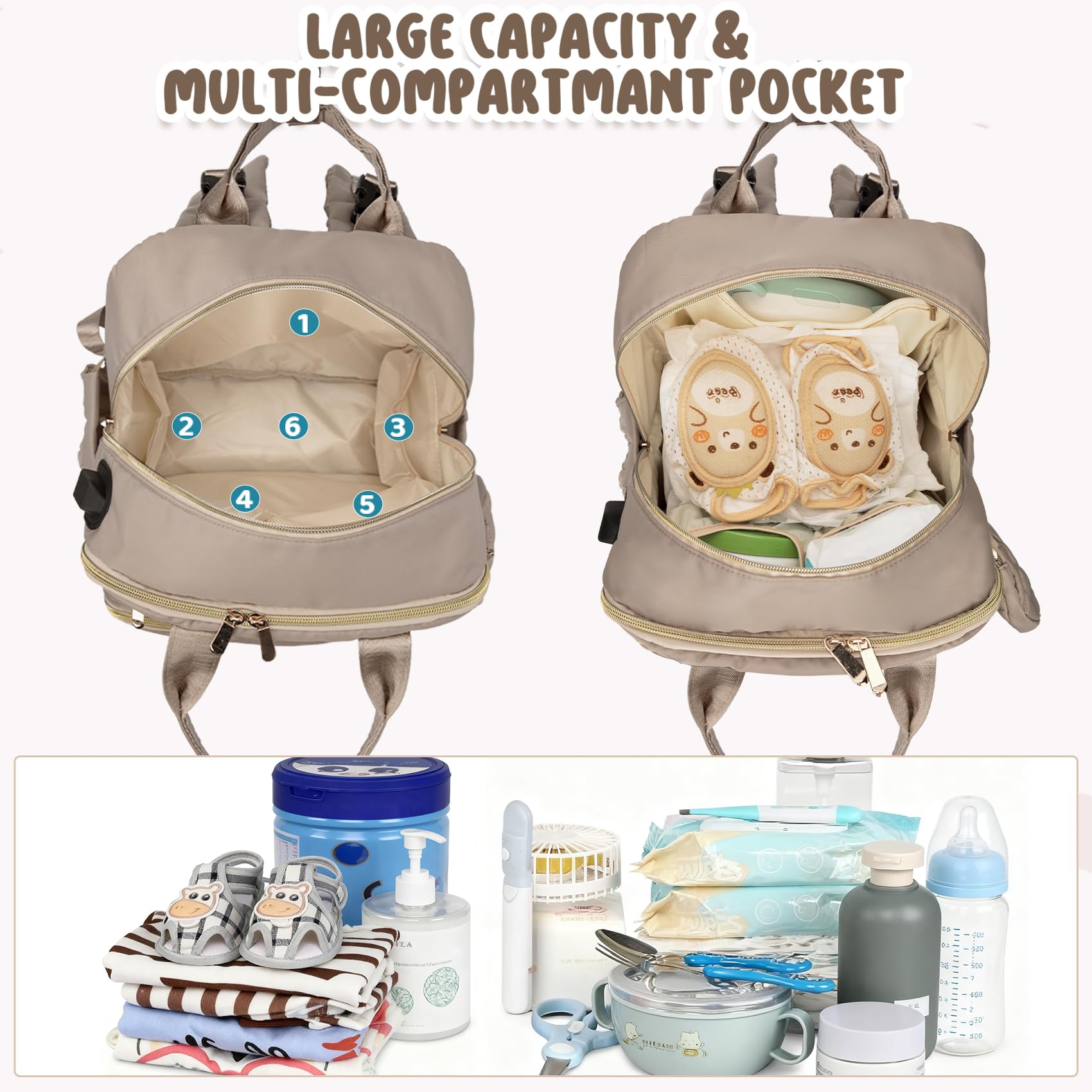 CandyHome diaper bag backpack insulated pockets help keep bottles warm or cool.