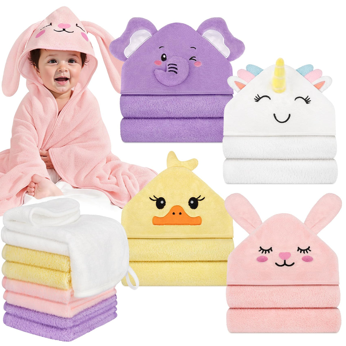 CandyHome hooded towel rabbit 80x80 cm keeps baby warm after bath