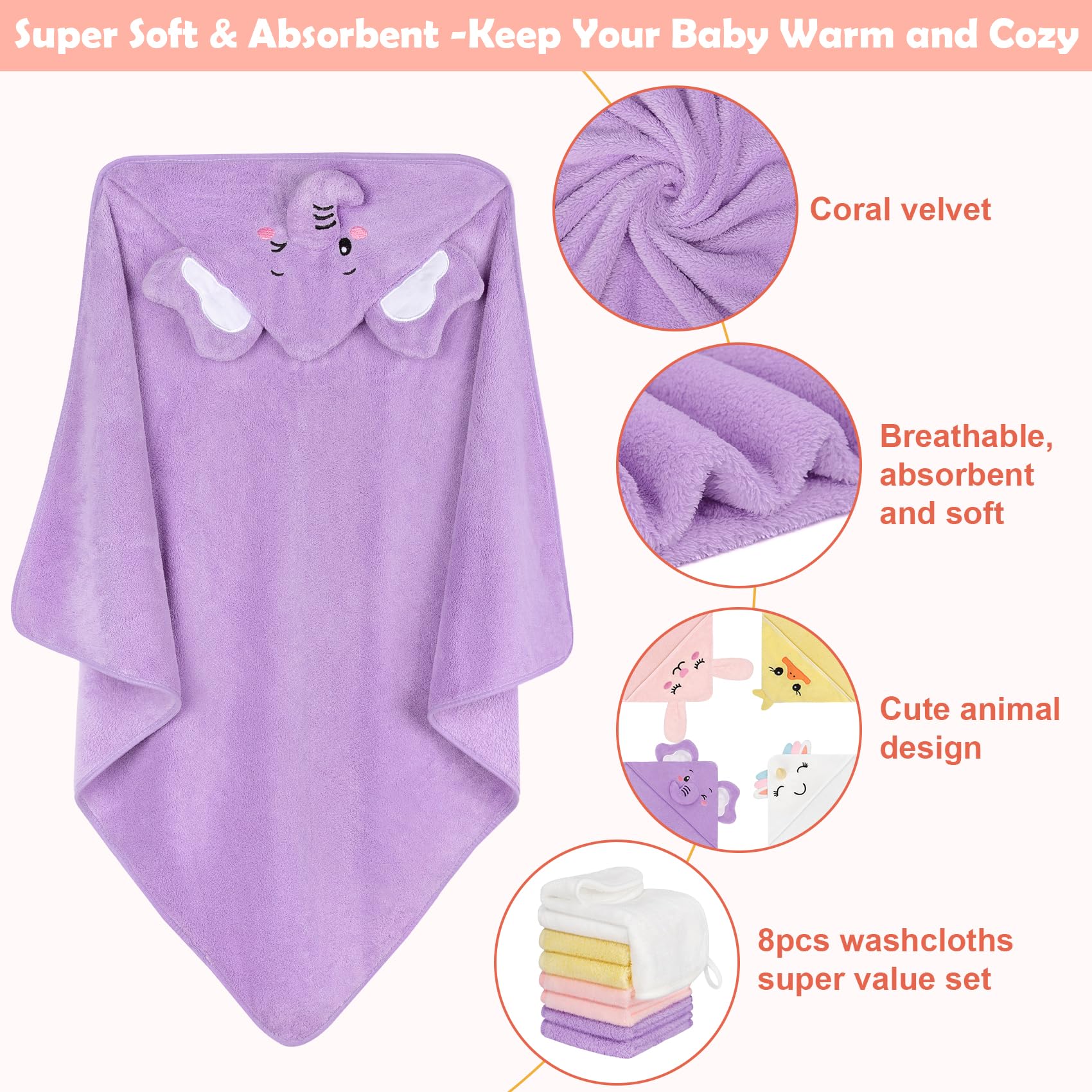 CandyHome hooded towel unicorn 80x80 cm magical touch for cozy snuggles