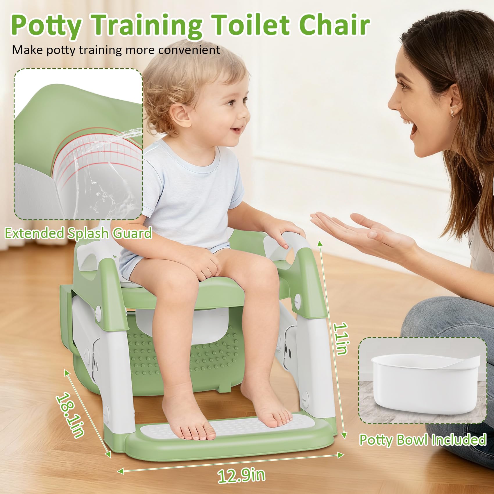 CandyHome Potty Training Seat green height-adjustment showing five positions