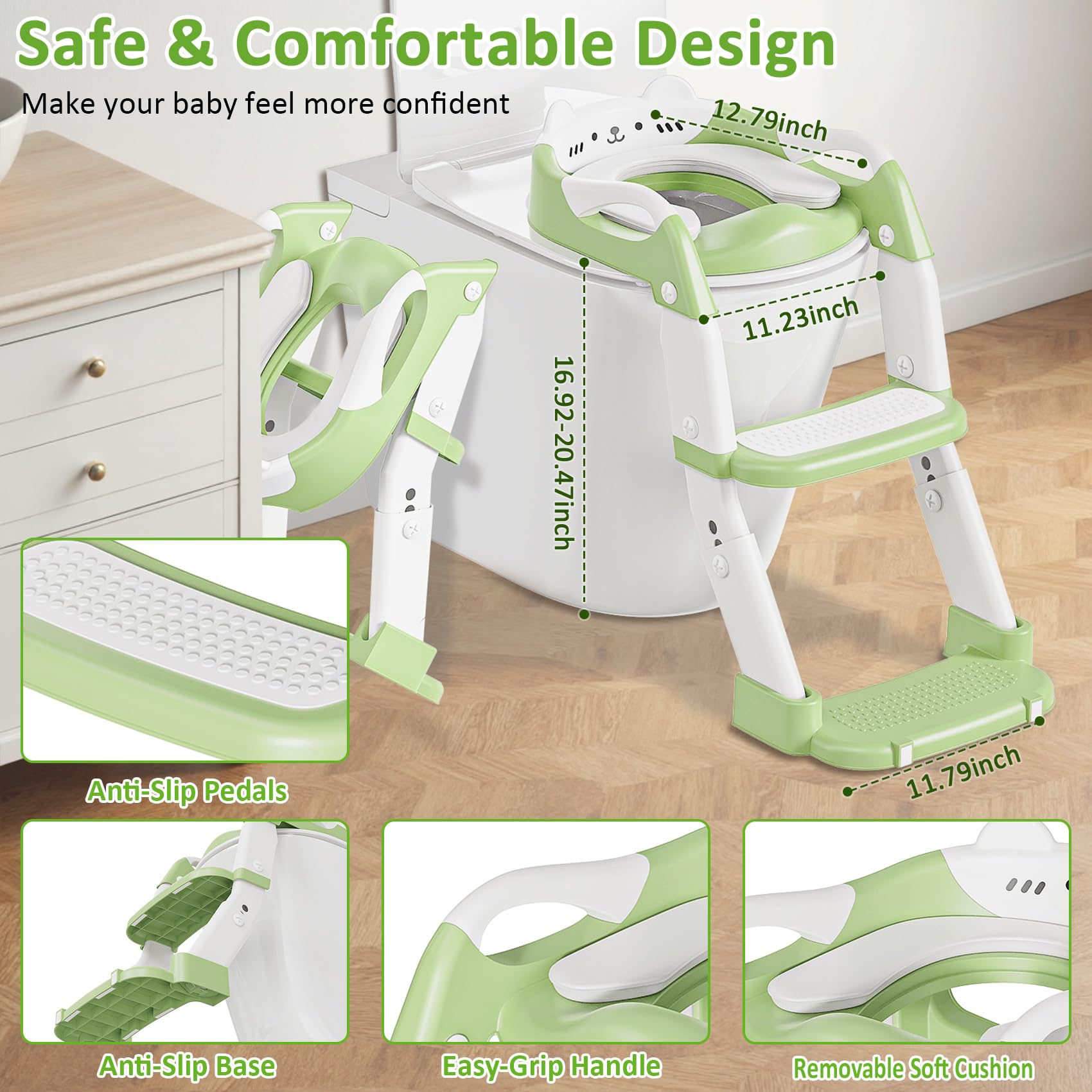 CandyHome Potty Training Seat green splash guard protecting bathroom surfaces