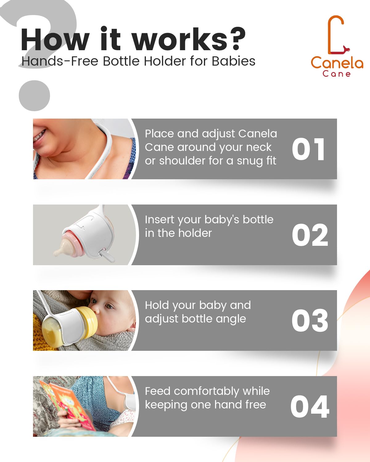 Canela Cane white design product photo emphasizes convenient, everyday feeding aid.
