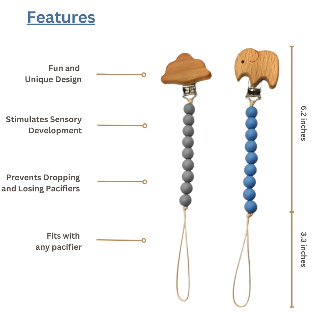 Canjolie wood paci clip prevents dropping and reduces mess during feeding and travel.