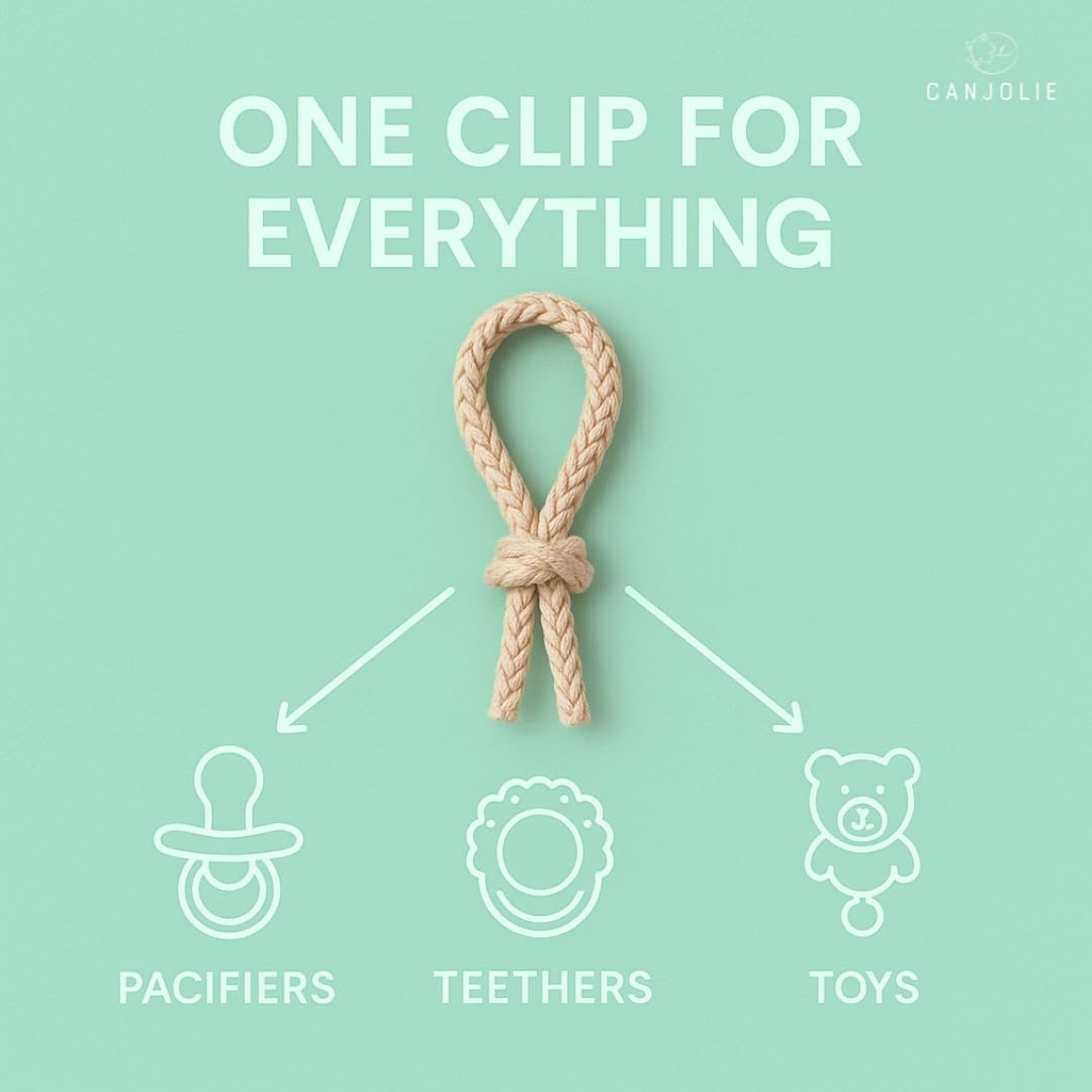 Canjolie Wood Paci Clips clip-attachment shows secure clip design keeps pacifier handy on outfits
