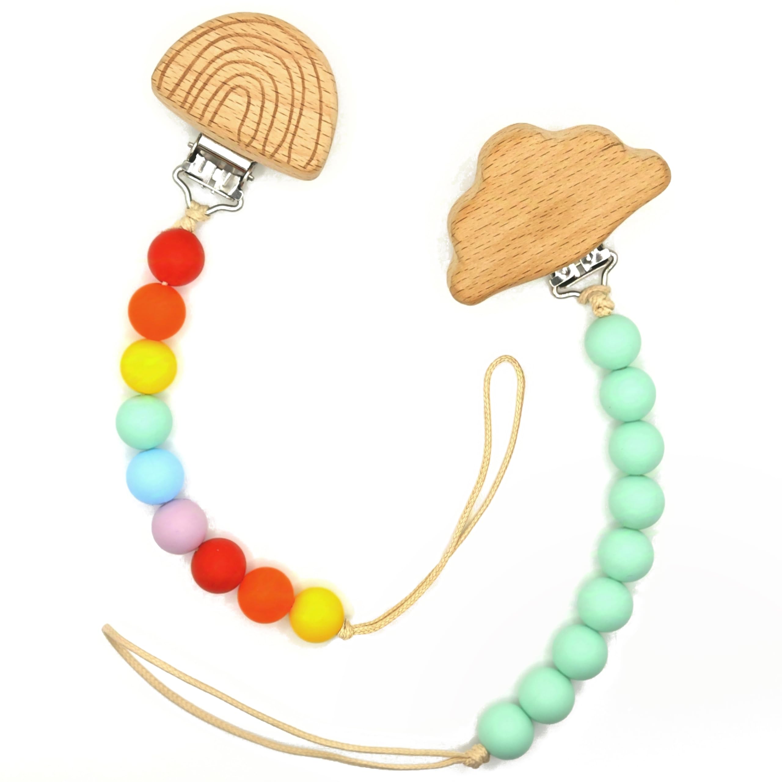 Canjolie Wood Paci Clips beads closeup highlights tactile bead design for sensory exploration and easy access