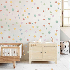 Cantly Colorful Dot Decal living room decor with bright polka dots wall accents.