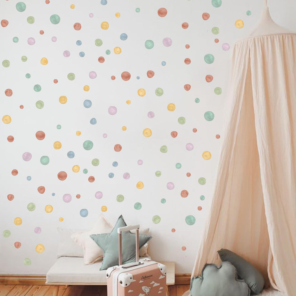 Cantly Colorful Dot Decal nursery decor ideas with soft pastel polka dots ambiance.