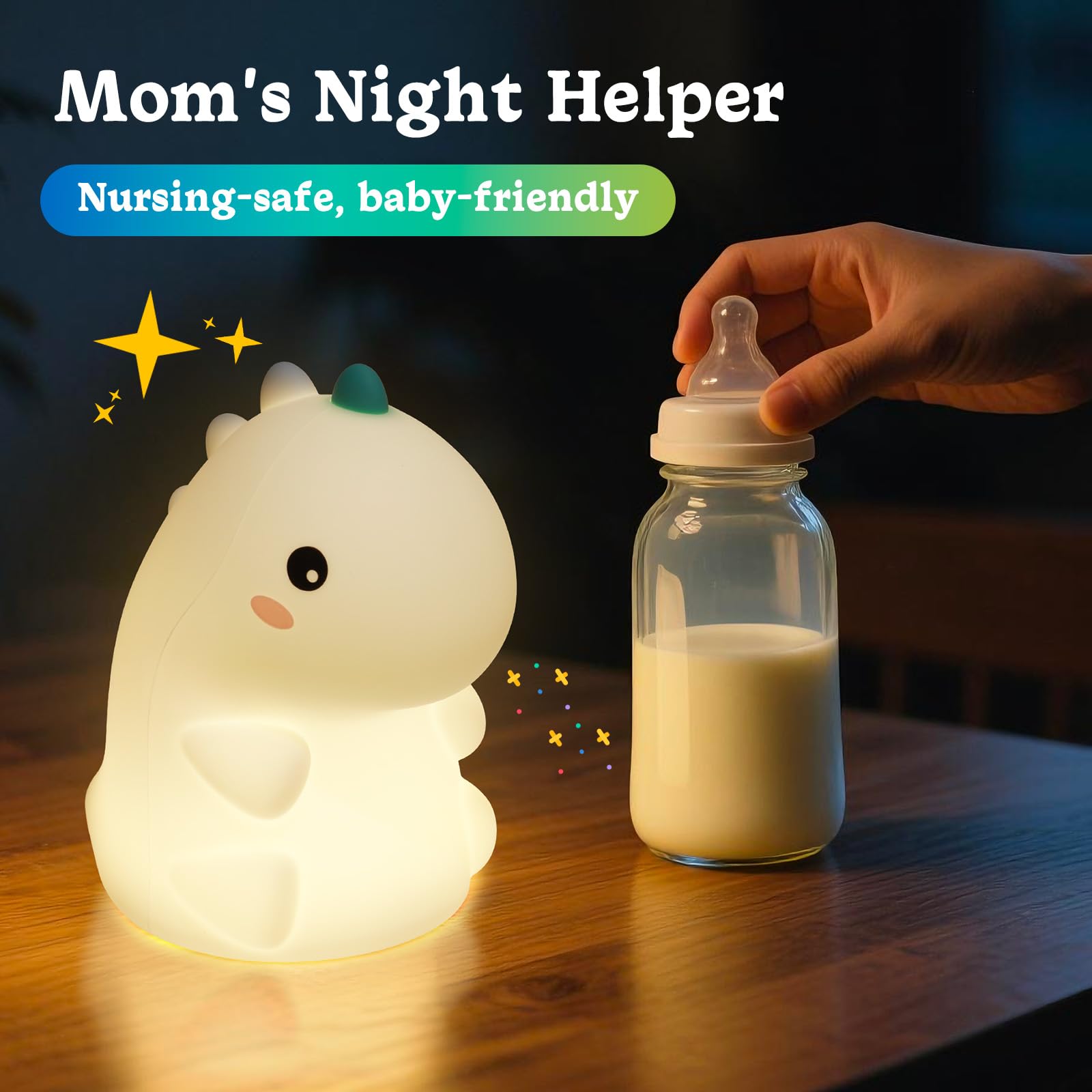 Canvage Dinosaur Night Light bedside use — portable, cordless illumination for night time.