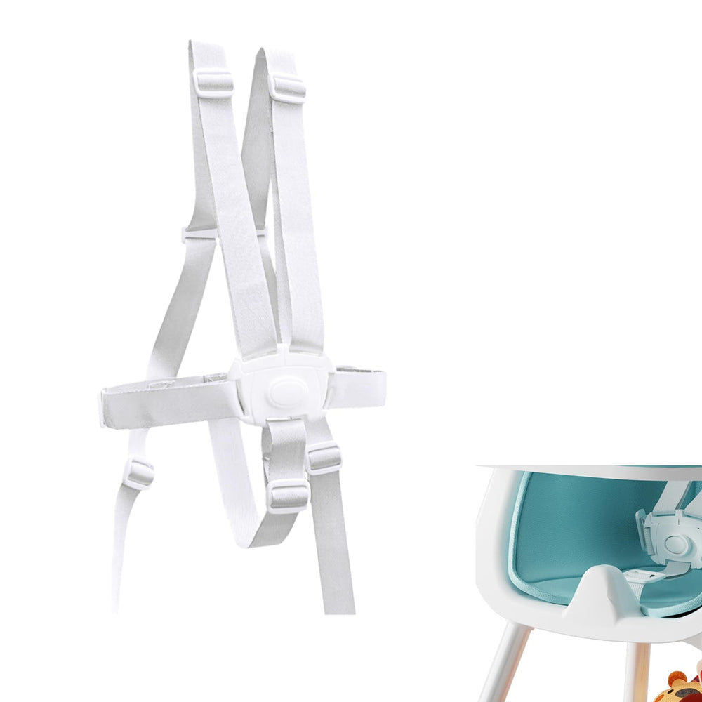 Caoxiong 5-point harness front view shows secure restraint for growing toddlers during meals and play