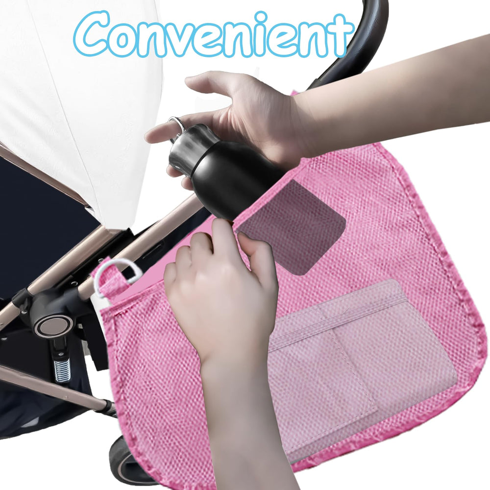 Caoxiong pink adjustable Velcro attachment showing versatile fit for most strollers
