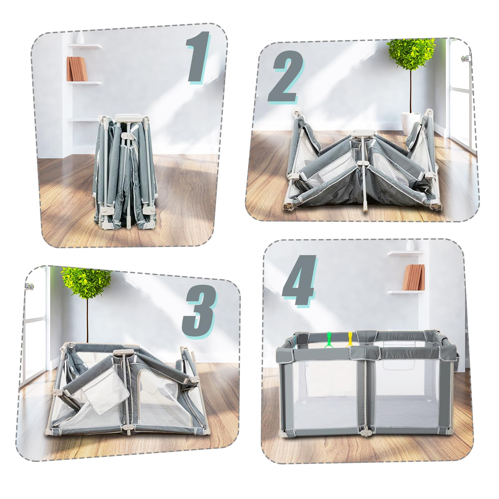 CAPAKIDS foldable playpen folded flat beside storage bag for travel.
