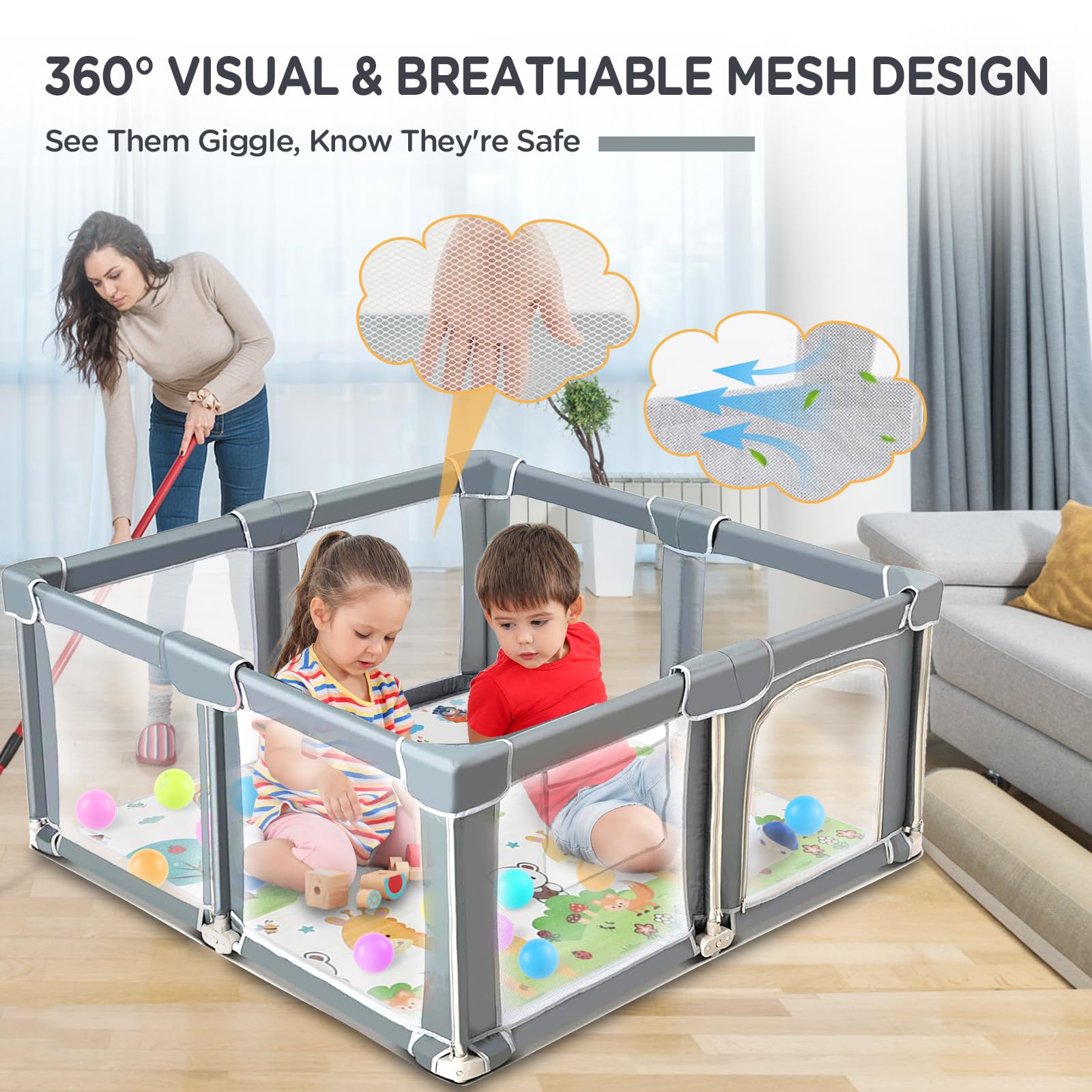 CAPAKIDS sturdy non-slip frame keeps the playpen steady.
