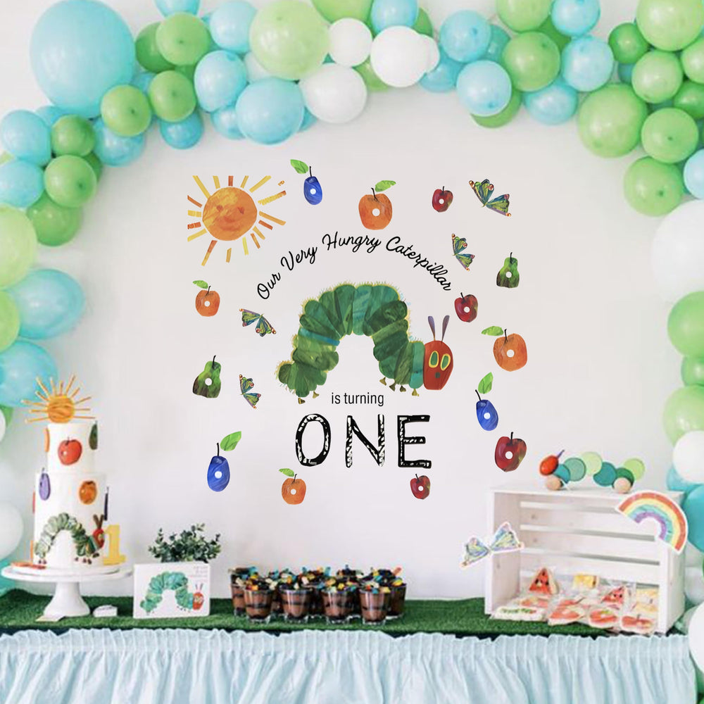 Capiont Caterpillar one green decal on wall for a party-ready first birthday