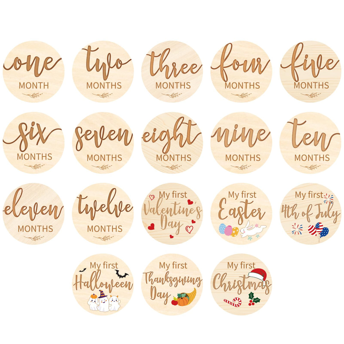 Capoda milestone card 1 month in natural wood, ideal for newborn growth photos and memories